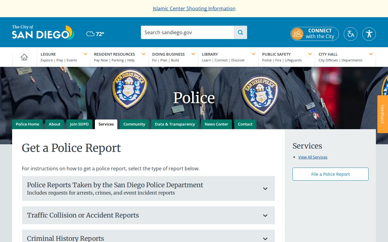 San Diego Police arrest report request page for busted mugshot records
